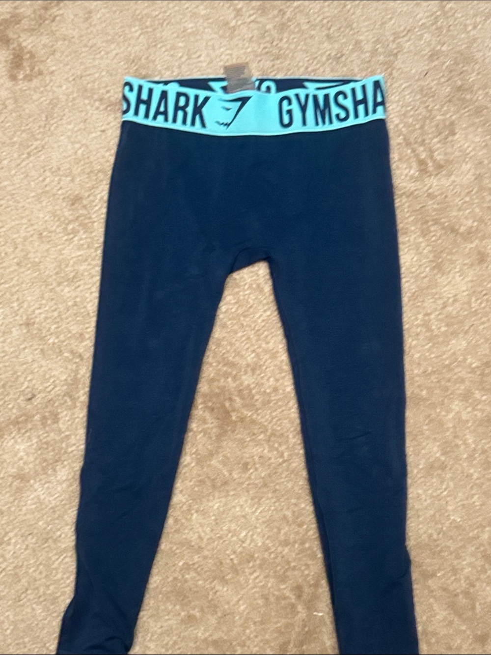 Gymshark Kids Navy Leggings with Aqua Logo Waistband